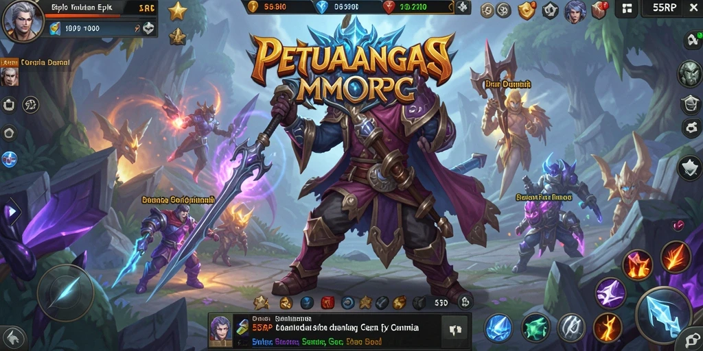 Screenshot gameplay 55RP yang menampilkan pertarungan mendebarkan dalam dunia MMORPG.