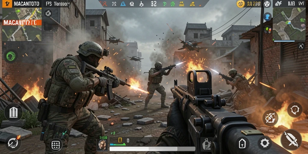 Screenshot gameplay menampilkan aksi tembak-menembak intens di <strong>MACANTOTO</strong>.