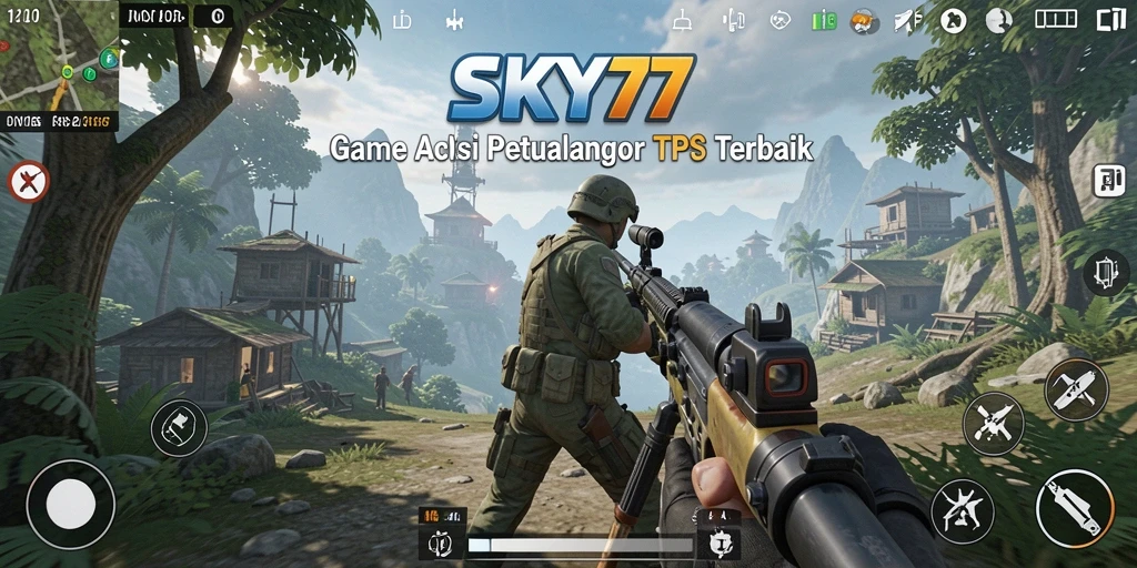 Screenshot menunjukkan pertempuran intens dalam SKY77 dengan visual memukau.